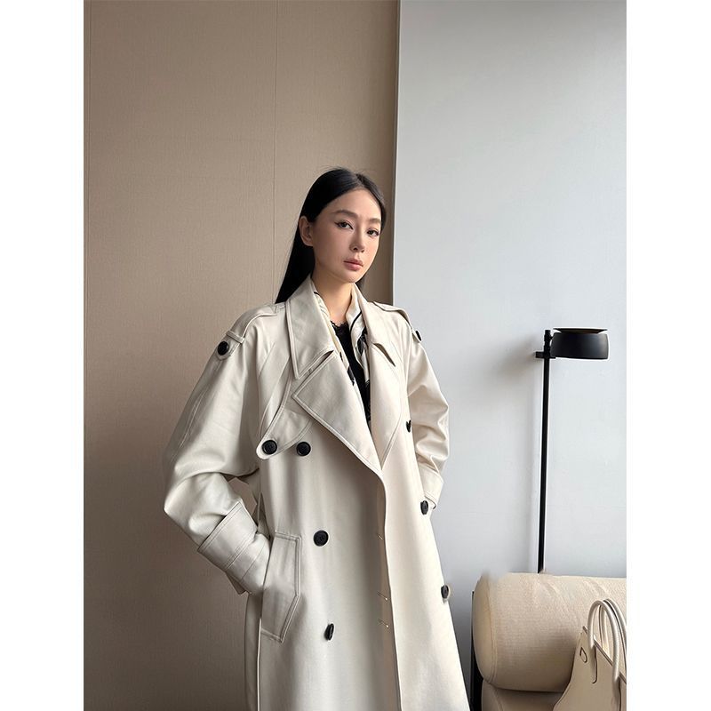 巴黎旧梦中长款风衣外套女秋季新款双排扣宽松收腰大衣感|undefined