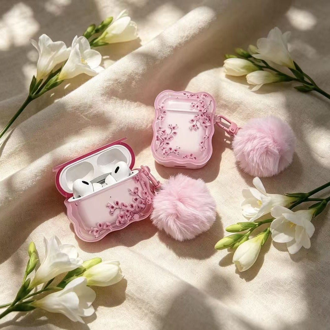 Rosado romántico caso de auriculares de cerezo para Airpods4 Apple Bluetooth auriculares caso de protección Airpods pro3