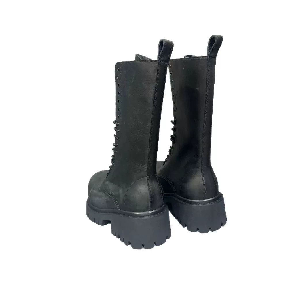 Ботинки-миди Martens Ding, матовая кожа, платформа, тракторная подошва, шнуровка (чёрные)