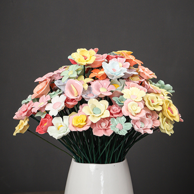 景徳鎮セラミックフラワー牡丹の花手作りピンチフラワー磁器装飾品花瓶装飾ホームプリザーブドフラワー|undefined