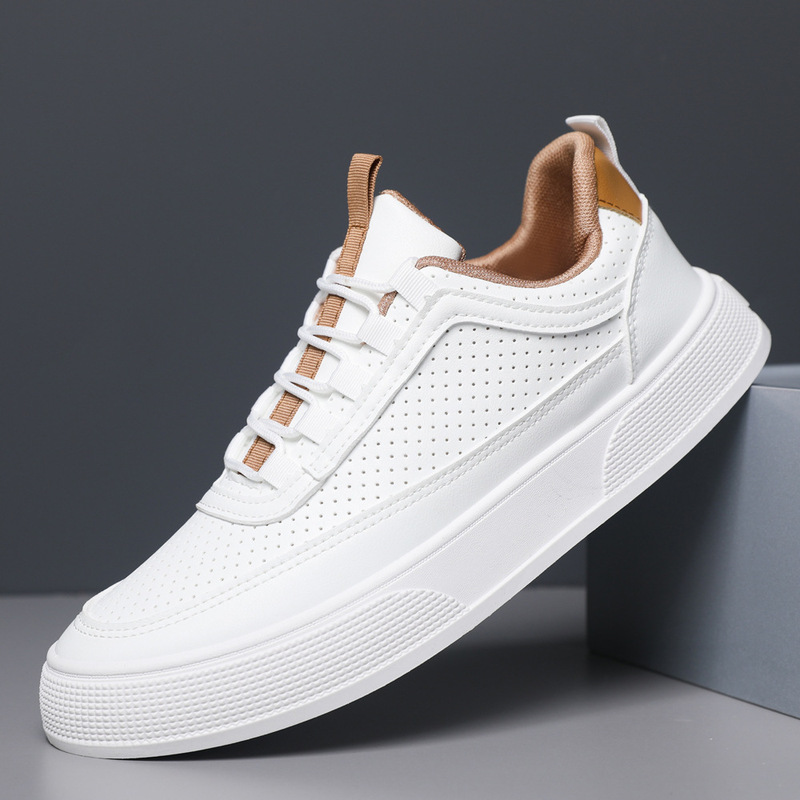 plus size Board Shoes White Shoes Summer Breathable Men's Shoes Teenager New Thick Sole Fashionable Lace-up Casual Men's Board Shoes