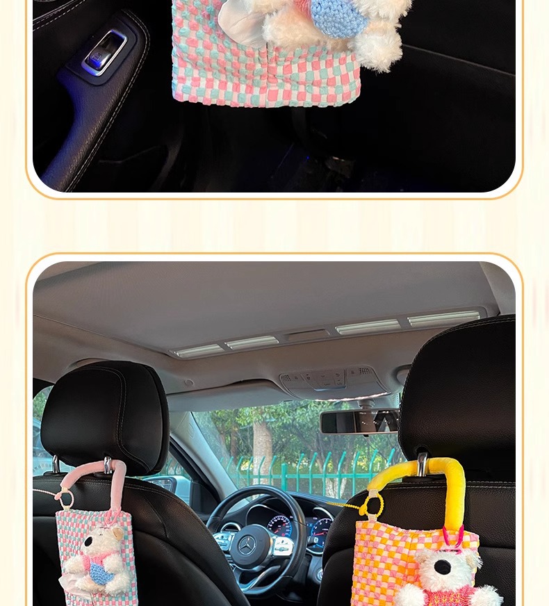 Car Tissue Box Dopamine Car Tissue Hanging Bag Car Paper Box 2024 New Tissue Bag Storage Doll