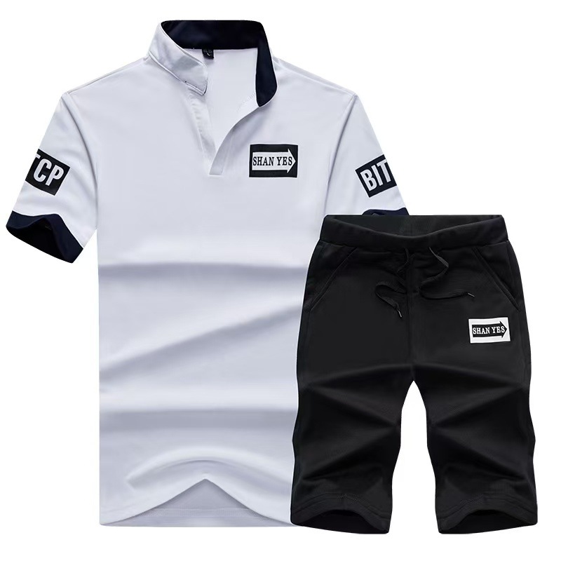 Trajes deportivos de ocio de verano europeos transfronterizos para hombres, trajes de mangas cortas para hombres, trajes de ejercicio para hombres, pantalones cortos para hombres, dos piezas