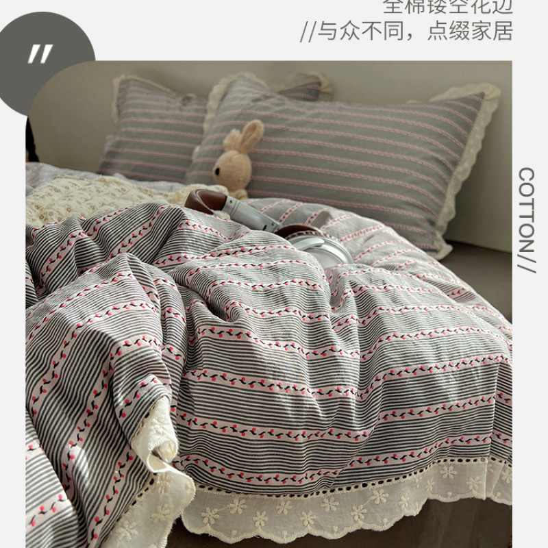 Jacquard de algodón lavado con agua en la cama de cuatro piezas conjunto de 2025 nueva sábanas de encaje de viento princesa cubierta de tres piezas conjunto de cuatro estaciones