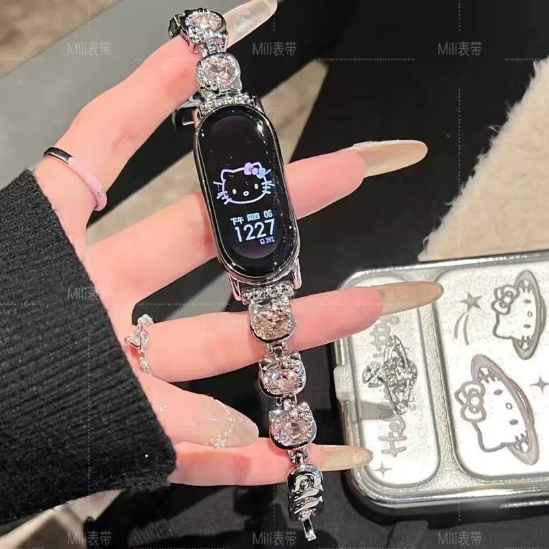 Подходящий ремешок для Katie Cat Flash Diamond Xiaomi Band 9NFC8 Metal New 9pro8 Strap Redmi 54 Huawei 98 наручный браслет