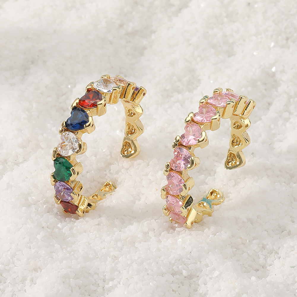 Fashion Heart Shape Copper Open Ring Plating Zircon Copper Rings
