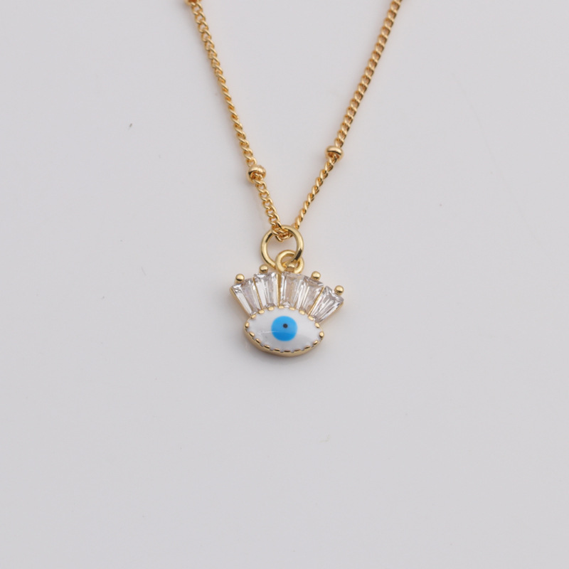 Copper zircon necklace micro-inlaid zircon multicolor blue eye pendant necklace