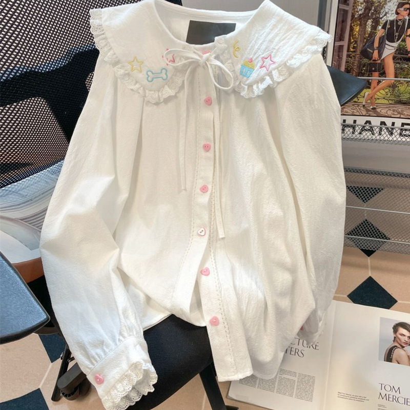 Japanese Style Soft Girl Cute Doll Collar Lace Jk Shirt Women's Spring and Autumn Small Vintage Long Sleeve Top