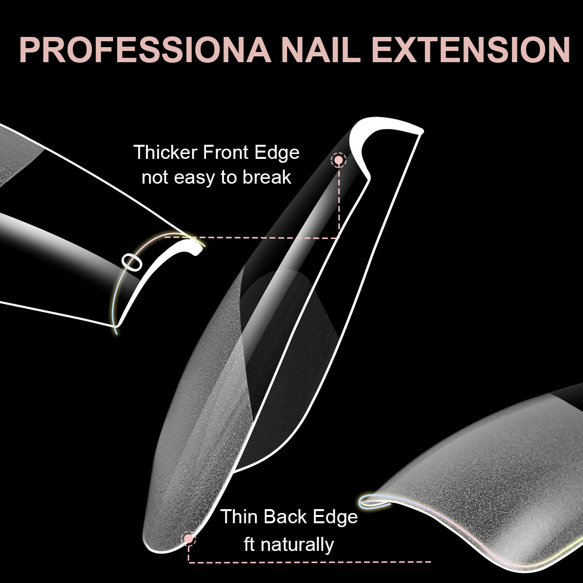 Especial transfronterizo para uñas de uñas sin costuras semimeratadas, sin tallar, 300 piezas de uñas portátiles transparentes trapezoidales de almendras