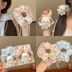 韩系可爱小狗蕾丝花边蝴蝶结大肠发圈甜美发饰少女头绳头饰