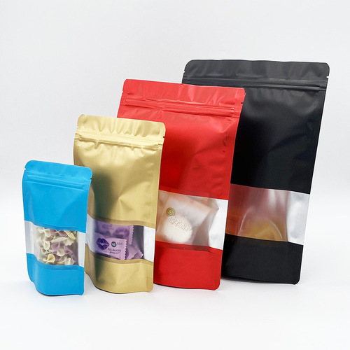 Manufacturer supplies frosted colored aluminum foil window-sealing self-standing bags tea and cereal packaging bags dried fruit food bags