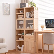 实木书架书柜置物架带柜门储物柜一体格子柜展示柜落地多层置物柜