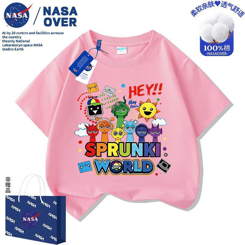 Nasa Kidsren's Rhythm Box Cartoon Cute Short-Sleeved T-Shirt 2025 Summer New Loose Top for Boys and Girls