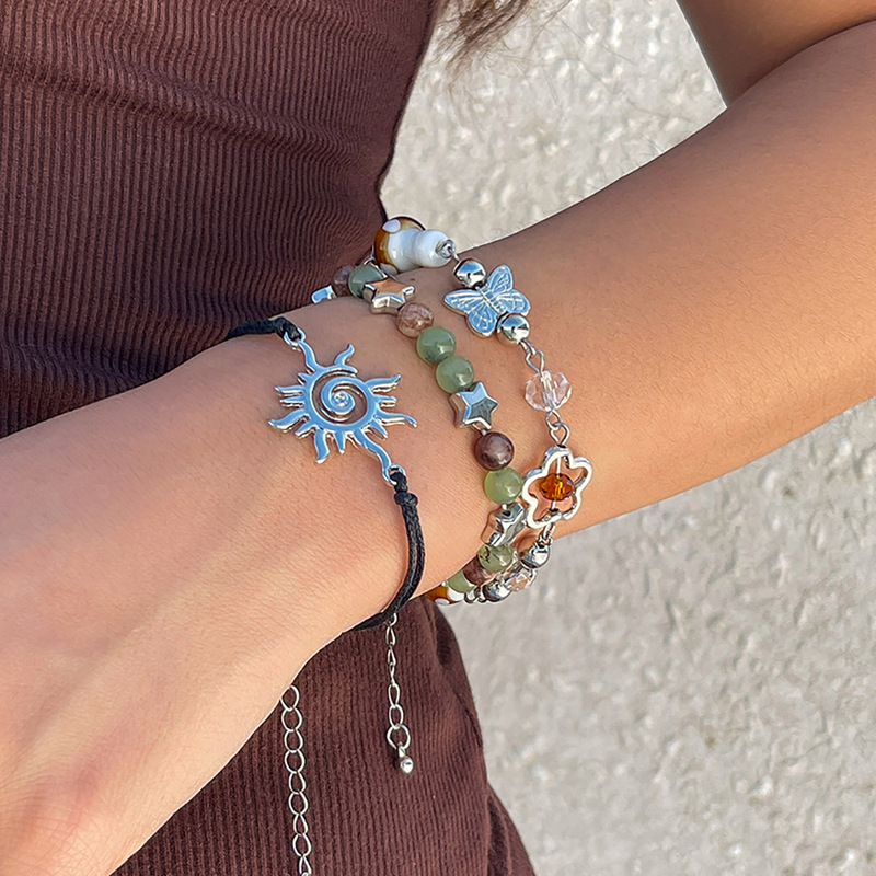 European and American Cross-border Ethnic Style Sun Butterfly Beaded Bracelet Female Color Star Mushroom Bracelet suit Bracelet