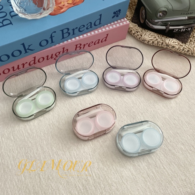 Candy Color Transparent Contact Lens Case Portable Small Simple Beauty Lens Box Care Storage Companion Box Dual-Compartment Box