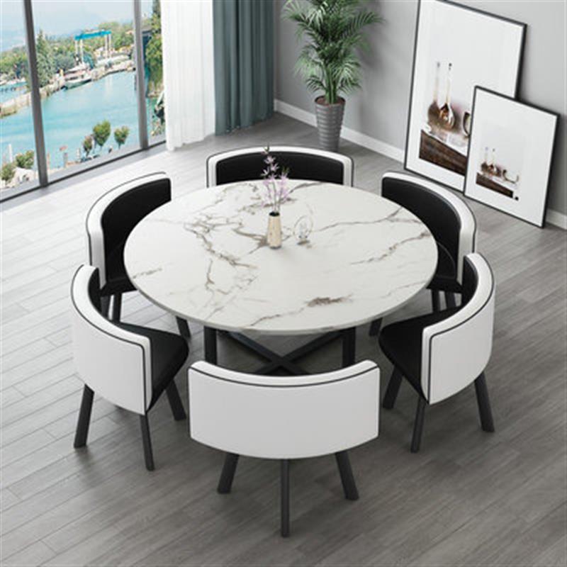 Blanco lechoso una mesa y seis sillas imitación mármol