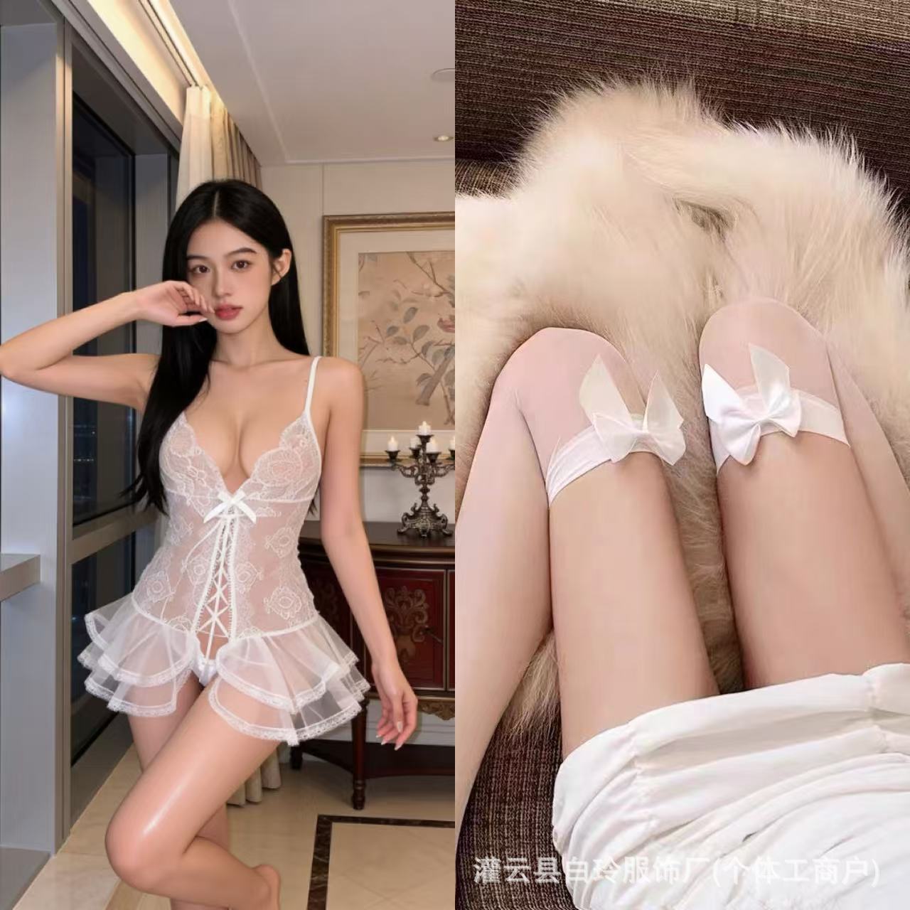 흰색 + 흰색 리본 양말