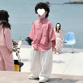 男童夏季薄款衬衫套装2026新款痞帅男孩儿童夏装短袖衬衣两件套潮