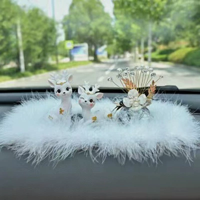 Car ornaments, Safe journey deer car - white-little-fairy-deer-crystal-lucky-flower-medium-wool-pad-send-traceless-glue-10