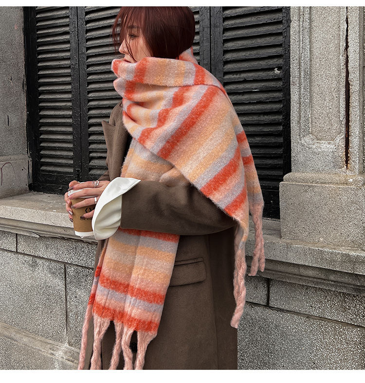 Striped Color Contrast Patchwork Scarf For Women Winter Shawl_voghion.com