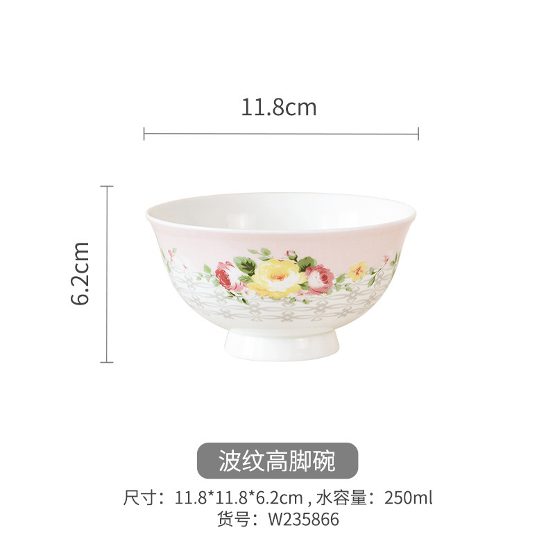 Juego de vajilla de porcelana de hueso de alto valor floral romántico, plato, cuchara, boda, nuevo hogar, vajilla de cerámica, tazón de sopa para el hogar image 7