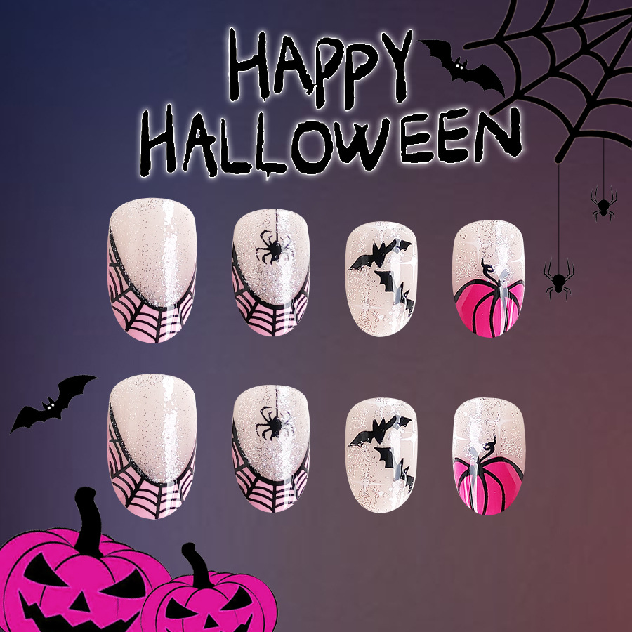 Lot de 24 patchs pour nail art en forme de chauve-souris, de citrouille violette, ovales et brillants, pour Halloween, pour le commerce extérieur_voghion.com