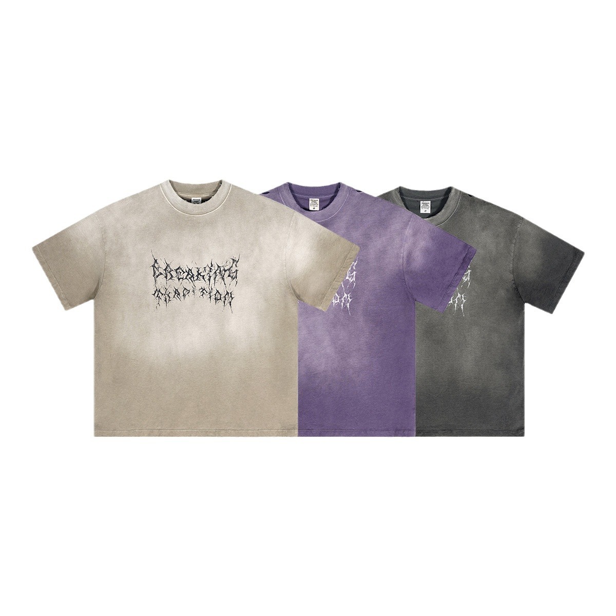 2025 primavera y verano estilo americano de la calle alta marca de moda rrr123 moda camiseta de manga corta tipo de vid gradiente hombre