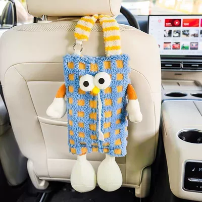 Car tissue box/set: Seat Back Tissue Hanging Bag - no-specifications-blue-plaid-monster-paper-bag-1-piece