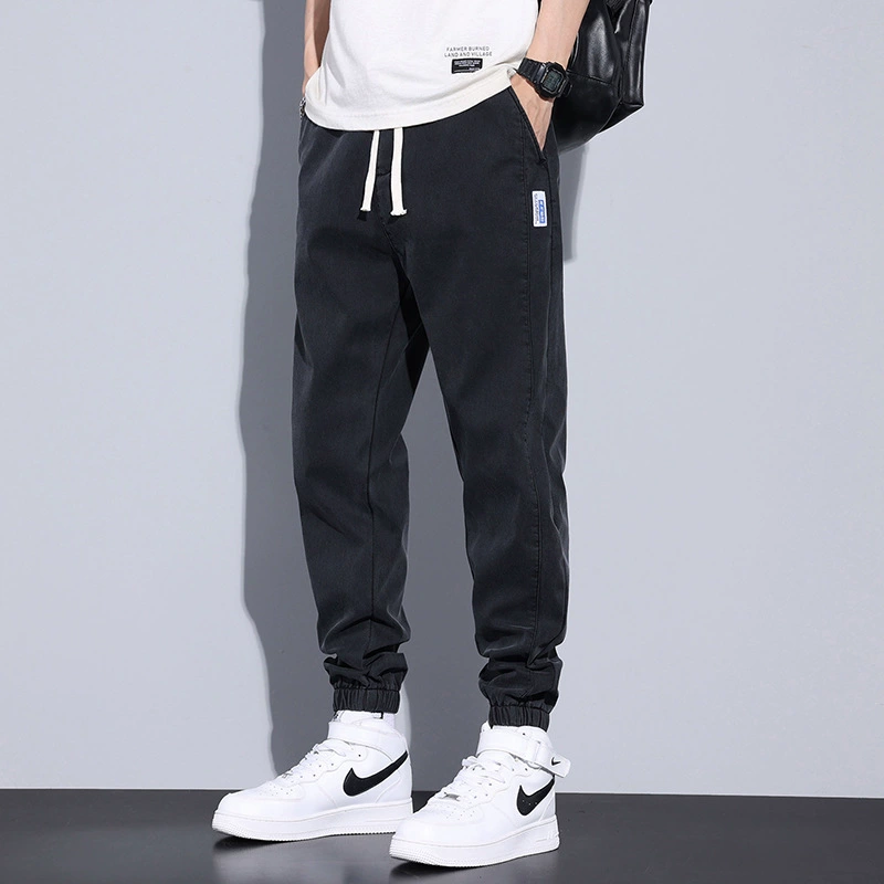 Silk summer thin jeans for leisure, elastic trousers, oversize, drawstring