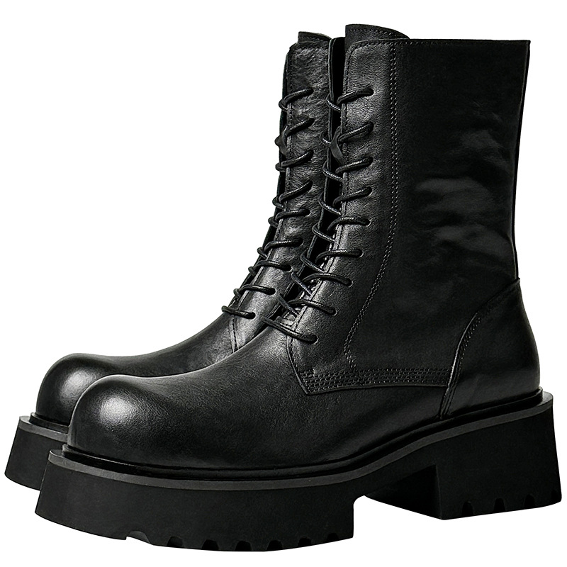 中筒マーティンブーツ男性用冬の英倫の頭の厚い底の工装ブーツの頭の階の牛革の機関車のブーツ