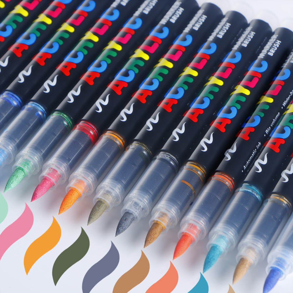 Straight Liquid Acrylic Pen Soft Tip Single Kidsren's Art Painting Pen Student Graffiti Opaque Paper Stackable Color Marker Pen
