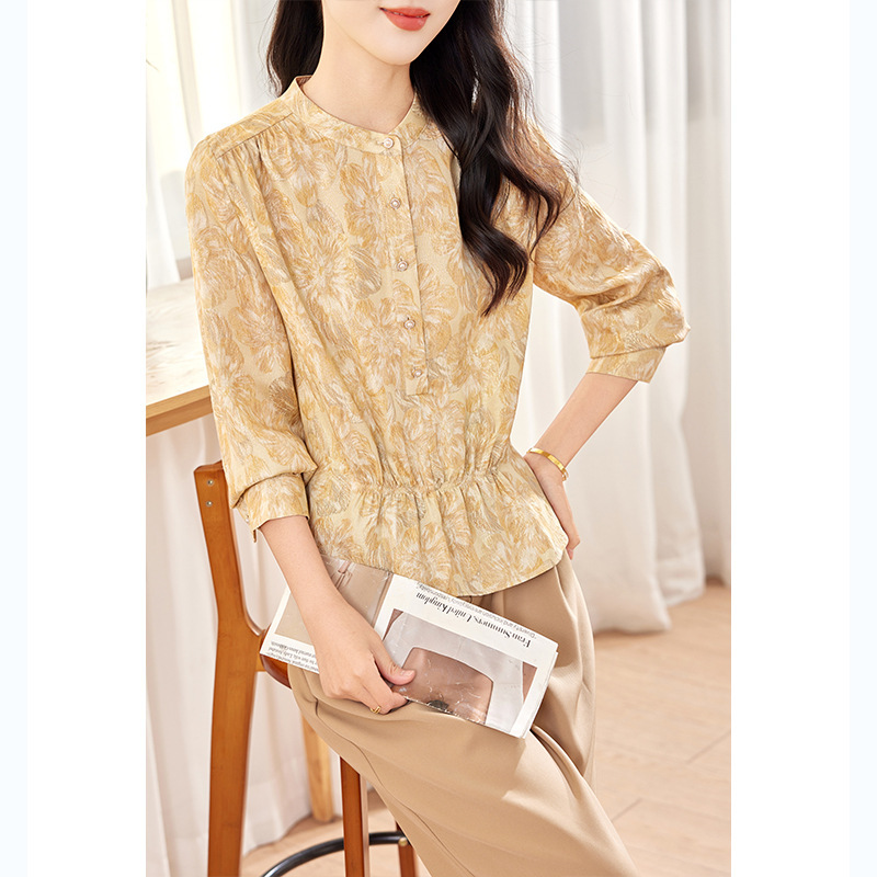 Silk Long-Sleeved Shirt for Women 2026 New Spring Style Round Neck Design Waist-Cinching Elegant Versatile Mulberry Silk Shirt