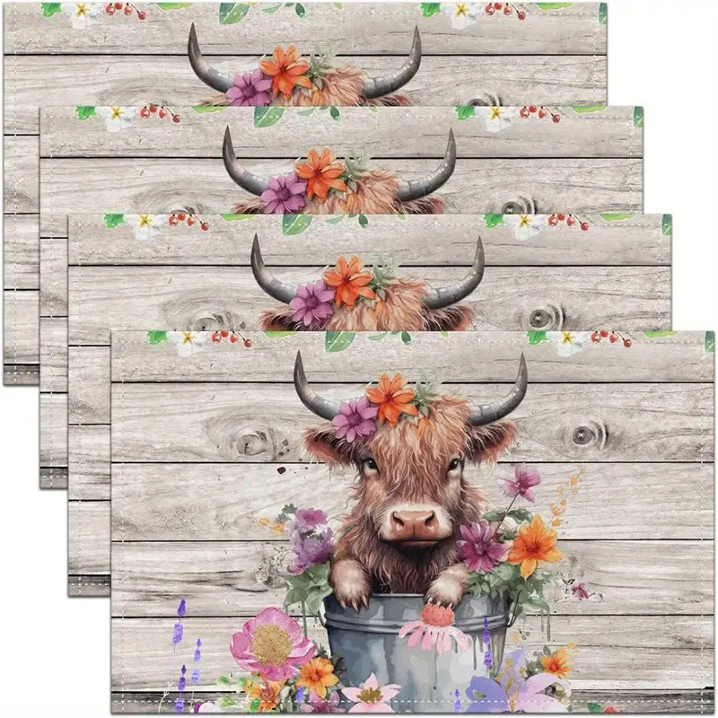 Transfronterizos lino almohadilla de mesa Aliexpress TEMU Amazon almohadilla de mesa cuadrada búfalo rojo almohadilla de Navidad Día de la Independencia