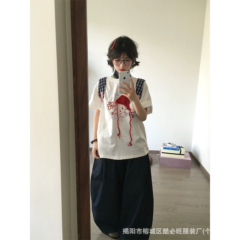 Japanese-Style Little Red Riding Hood Design Loose and Lazy Style Short-Sleeve T-Shirt for Women, 2026 Summer New Slim-Fit White Top Japanese-Style Little Red Riding Hood Design Loose and Lazy Style Short-Sleeve T-Shirt for Women, 2026 Summer New Slim-Fit White Top
