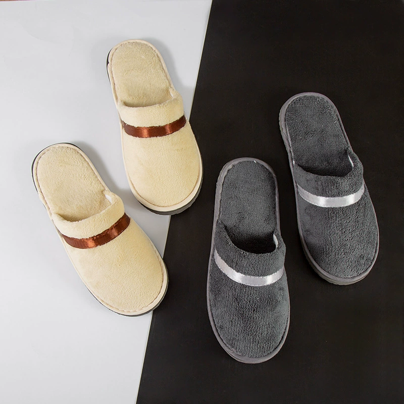 Недорогие одноразовые тапочки для гостиниц, салонов красоты и B&B, оптом, коралловый велюр, моющиеся, нескользящие, утолщенные