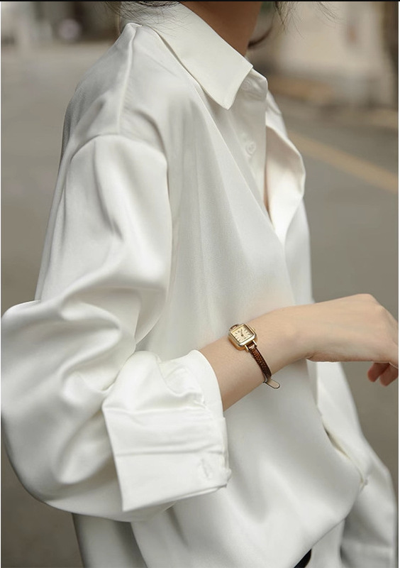 Draping white shirt women's design niche top high-grade anti-wrinkle acetate satin silk textured shirt autumn