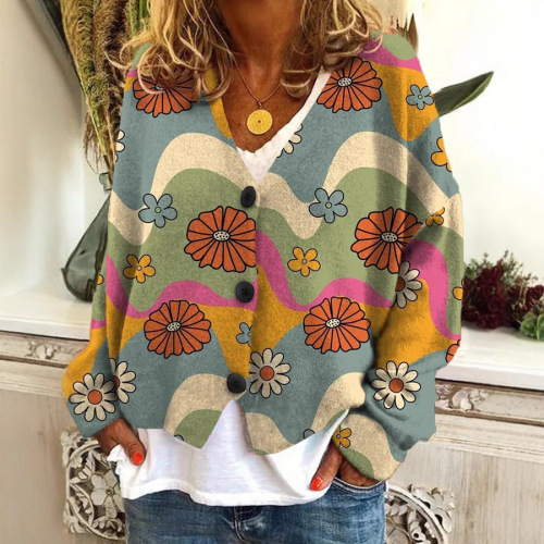 Women's Loose Casual Print Cardigan Sweater Outdoor Sweet Style 2025