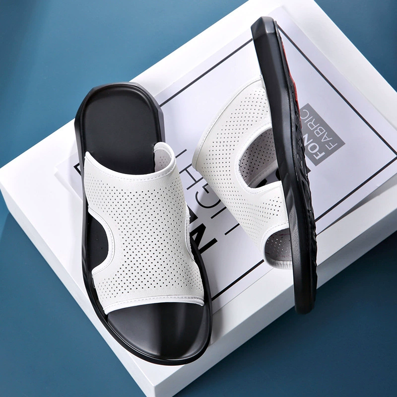 Летние уличные индивидуальные сандалии в корейском стиле, модная пляжная обувь, мужские кожаные повседневные тапочки интернет-знаменитостей, уличные шлепанцы