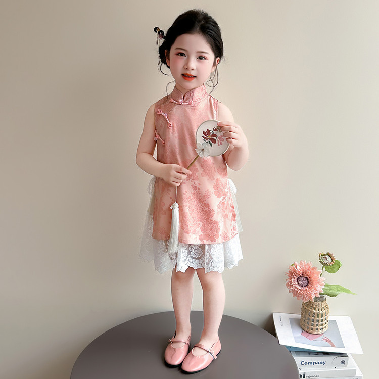Hanfu-Style Girls' Summer Dress 2026 New Sleeveless Dress Children's Summer New Chinese Style National Style Qipao Dress Faux Two-Piece