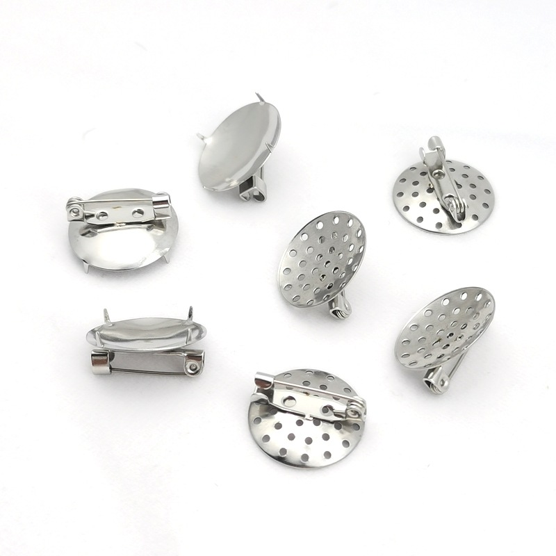 diy饰品不锈钢胸针托 圆四爪托安全胸针简易缕空托盘扣针胸花配饰