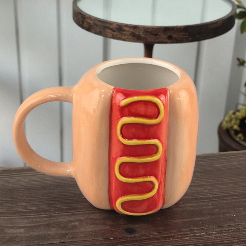 Ventas transfronterizas de dibujos animados creativos lindos perros calientes de cerámica taza de café de alto valor de regalo de cumpleaños