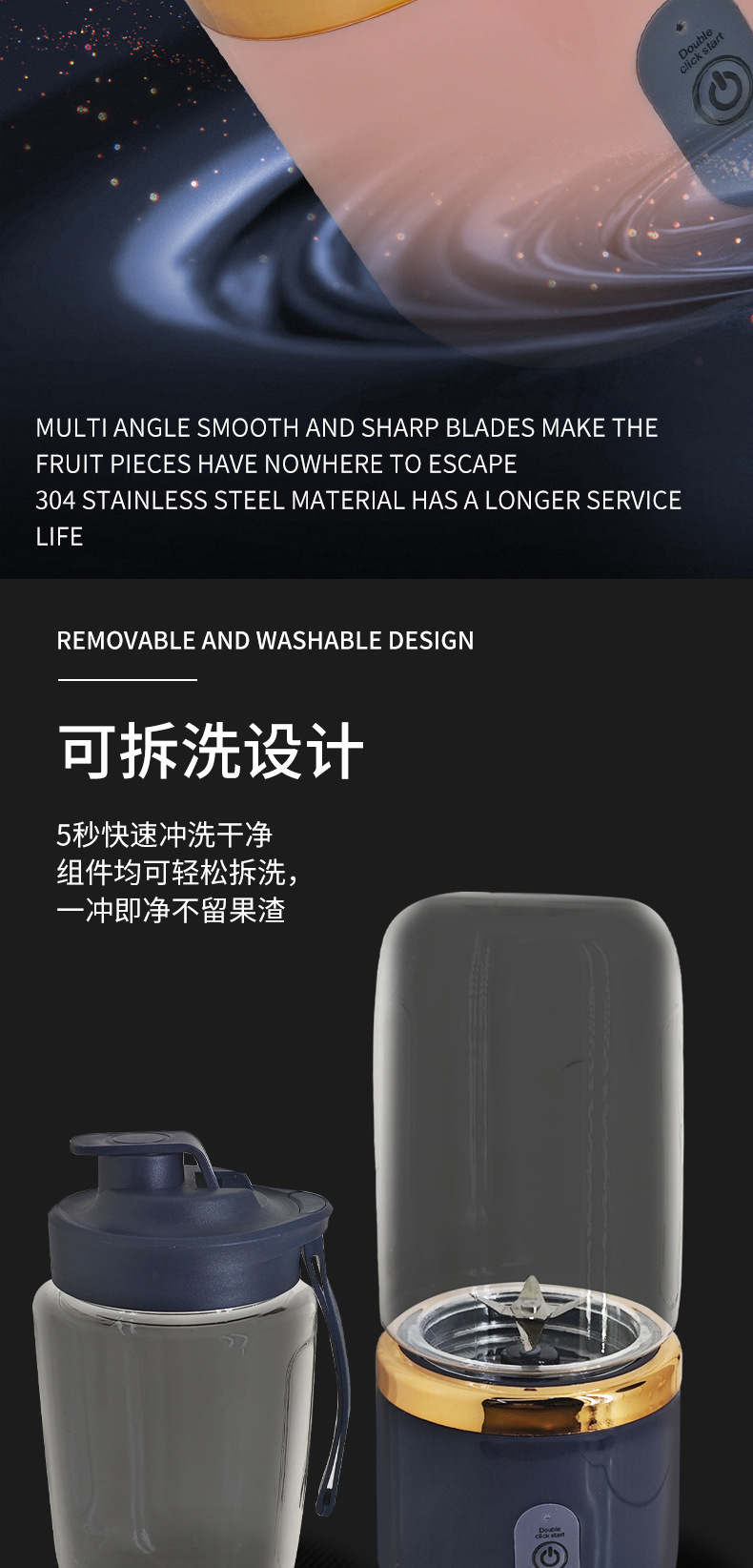 Rechargeable portable mini juicer cup, multifunctional