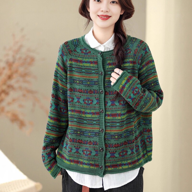 Hua She 2025 Autumn/Winter Fashionable Bohemian Style Cotton Thread Long Sleeve Knitted Cardigan Sweater for Women