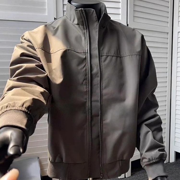 Wolf Gray American Flight Jacket Men's Autum High-End Handsome Trendy Baseball Uniform Short Stand-Up Collar Work Jacket