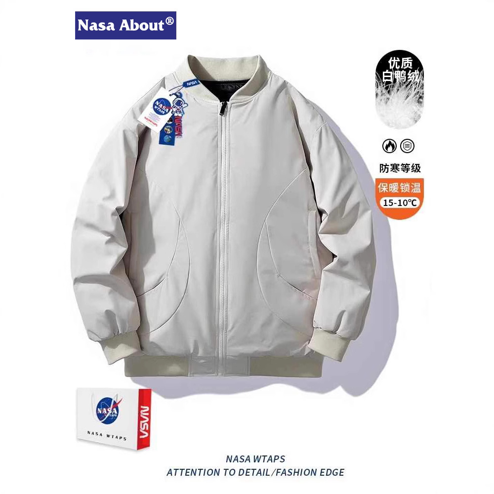 NASA美式棒球领羽绒服男士加厚冬季2024年情侣款休闲轻薄飞行外套