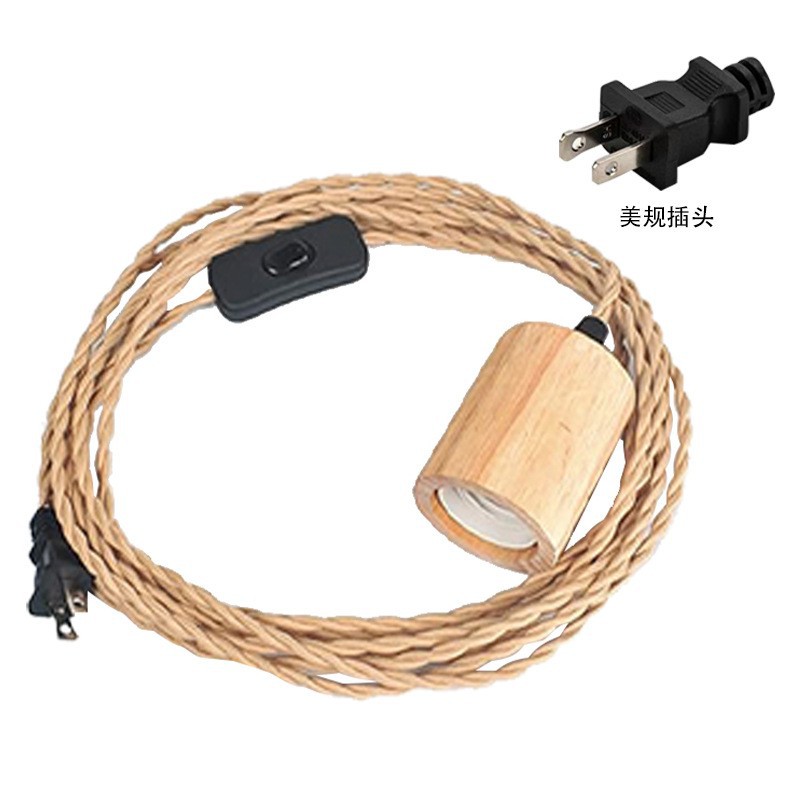 E27 lámpara de madera cuerda de cáñamo residencial tornillo lámpara colgante de roble línea de ajuste de pared de lámpara de cama de madera sólida