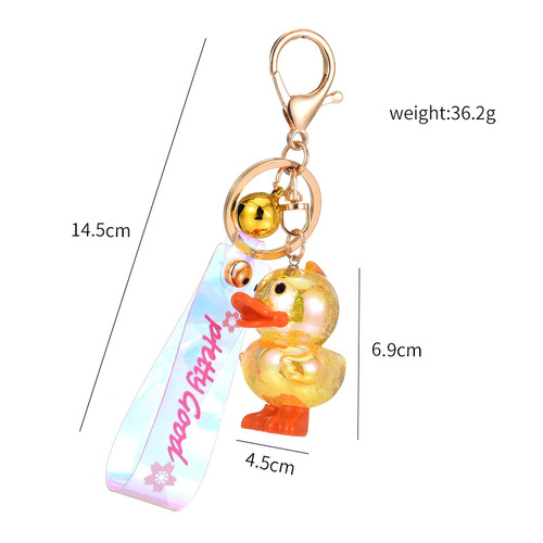 New Acrylic Symphony Crystal Duck Keychain Little Yellow Duck Printed Leather Rope Doll Pendant Bag Pendant