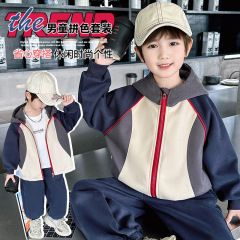 子供服男の子秋服セット中大童長袖フード付きジッパージャケットカジュアルパンツ子供用スポーツウェア2点セット