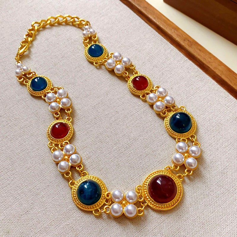 Collar de resina geométrica redonda medieval vintage lujo ligero nicho cerradura corte conjunto de joyería