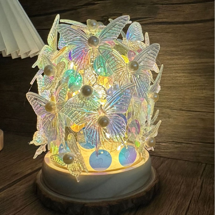 2025 nuevos productos mariposas de perlas coloridas lámparas nocturnas hechas a mano atmósfera diy maestra regalos del día de San Valentín